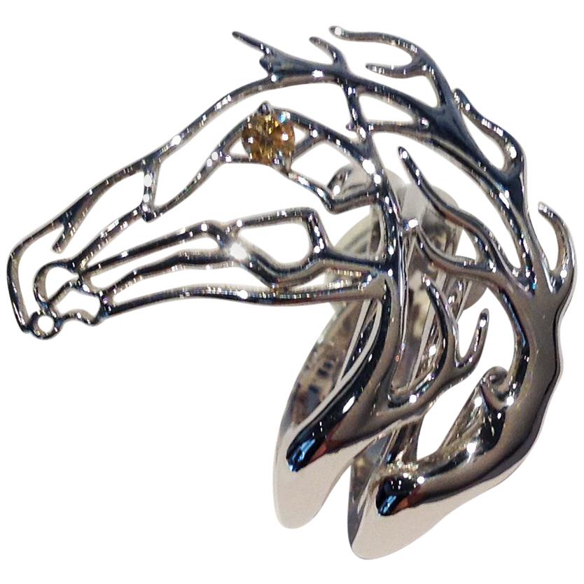 Paolo Piovan Brown Diamond White Gold Horse Ring For Sale