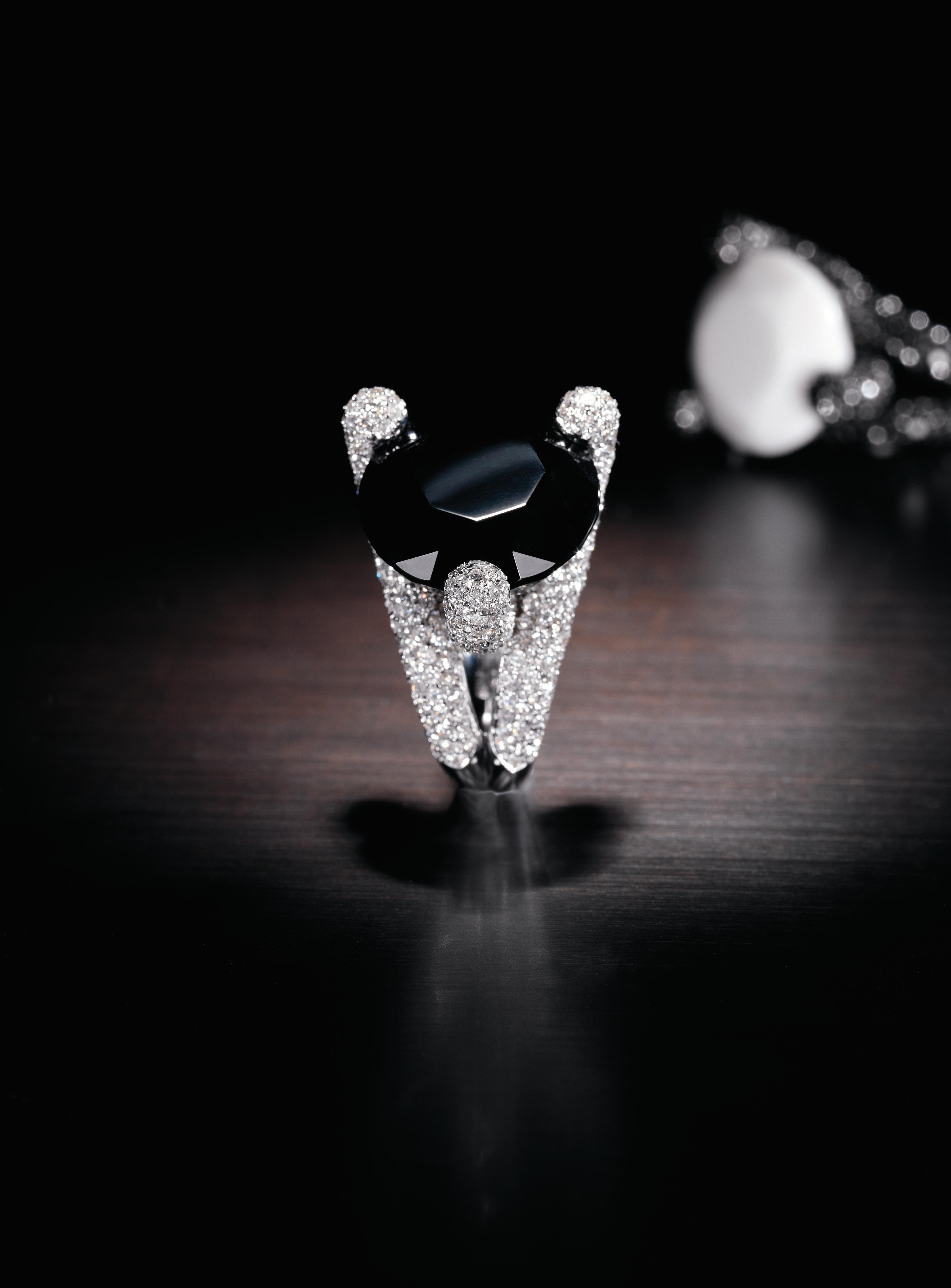 Paolo Piovan Diamonds and Onyx Ring in white gold For Sale 4