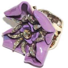 Paolo Piovan Diamonds and Yellow Sapphires Flower Cocktail Ring in white gold