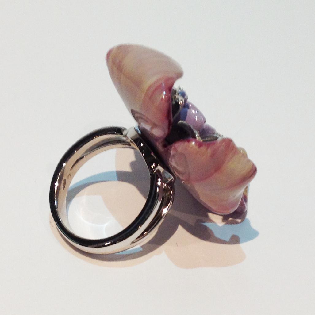 Women's Paolo Piovan Diamonds Enamel Flower Ring For Sale
