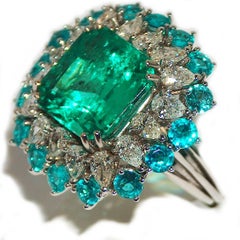 Paolo Piovan Diamonds, Paraiba Tourmalines, Colombia Emerald Cocktail Ring