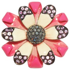 Paolo Piovan Diamonds, Pink Sapphires, Tsavorites, Flower Cocktail Ring Gold