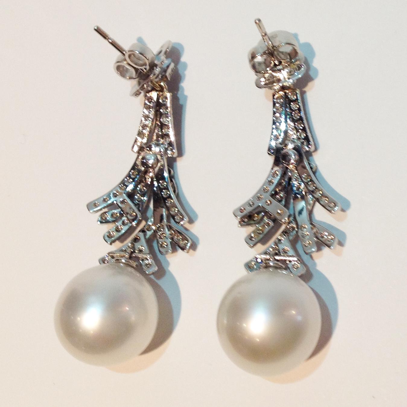 Paolo Piovan Diamonds South Sea Pearl White Gold Cocktail Earrings 1