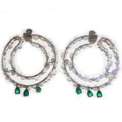 Paolo Piovan Emeralds, Opals and Pearls 18 Karat Gold Hoop Earrings