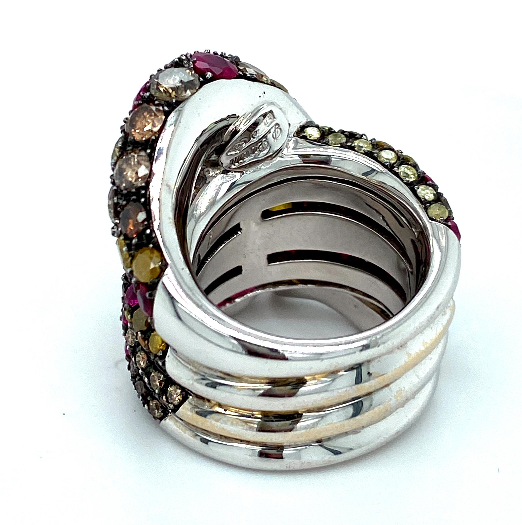 Women's or Men's 750 18kt solid white gold Paolo Piovan Gioielli Diamond Boa Ring For Sale