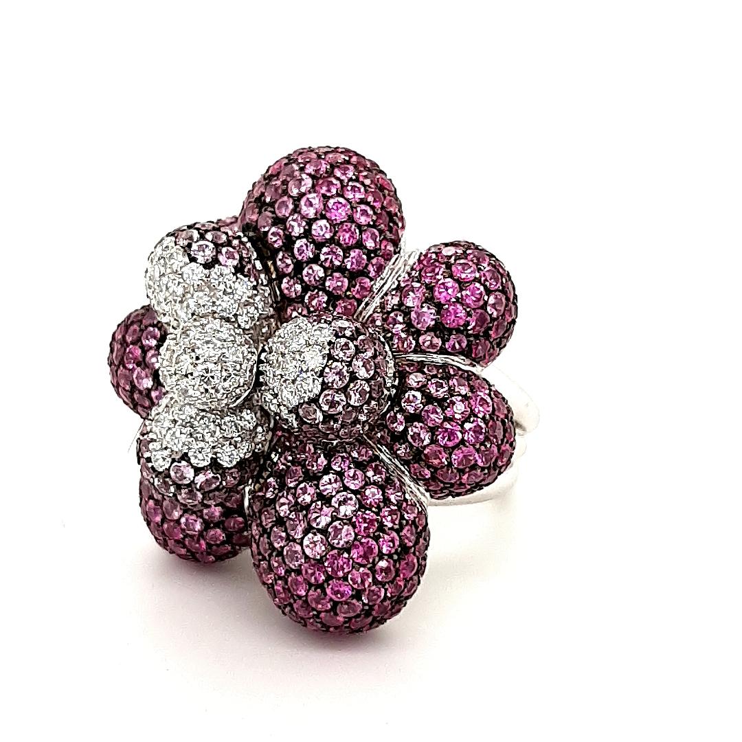 Anillo de cóctel de oro blanco de 18 quilates, Paolo Piovan Jewelry Zafiro Diamante Moderno en venta