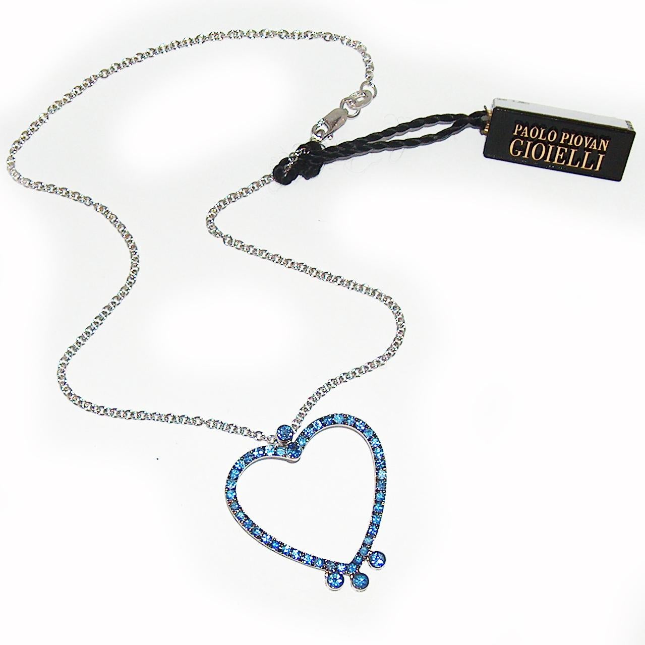 Paolo Piovan Light Blue Sapphires 18 Karat White Gold Heart Necklace In New Condition For Sale In Padova, Padova