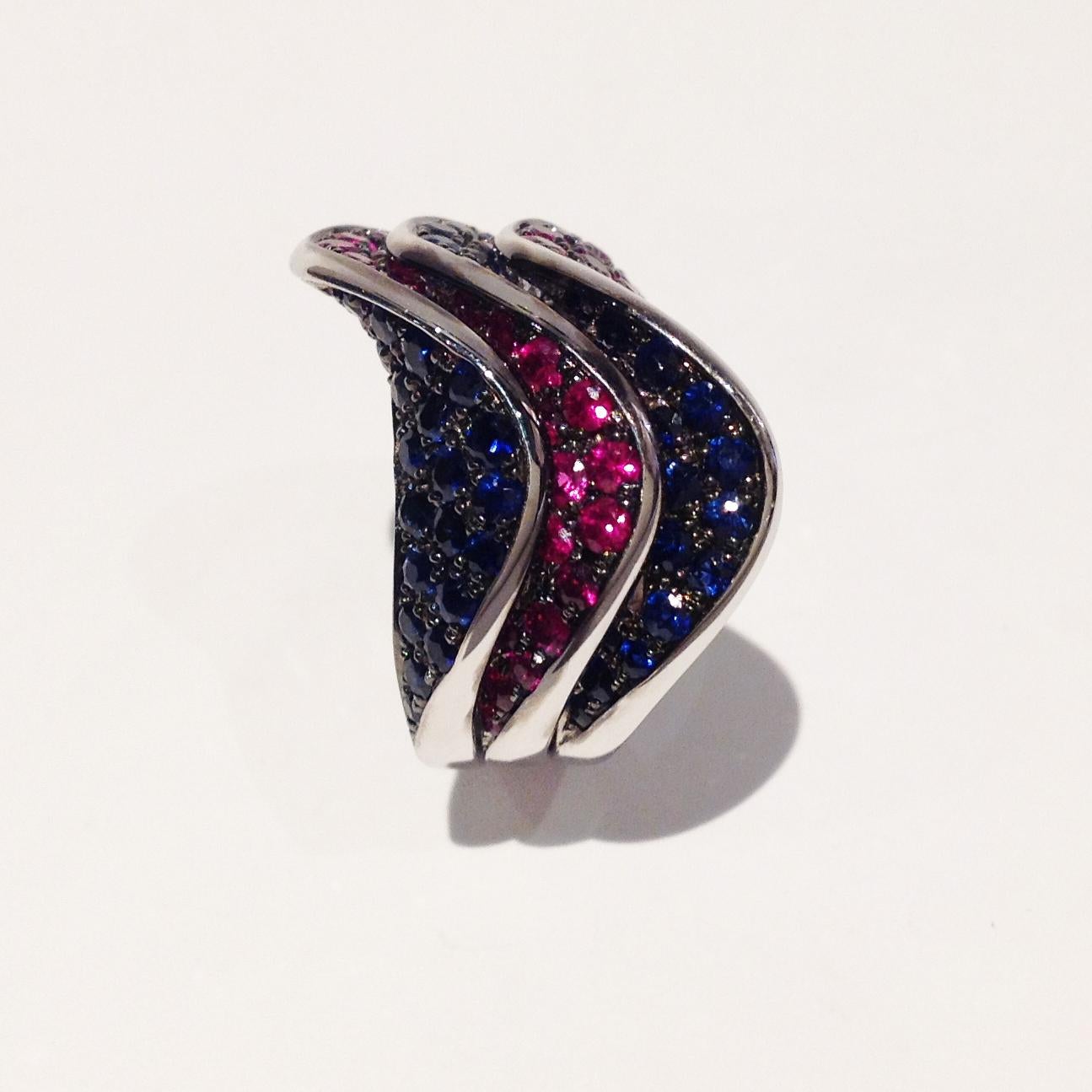 Paolo Piovan Rubies Blue Sapphires White Gold Ring For Sale 1