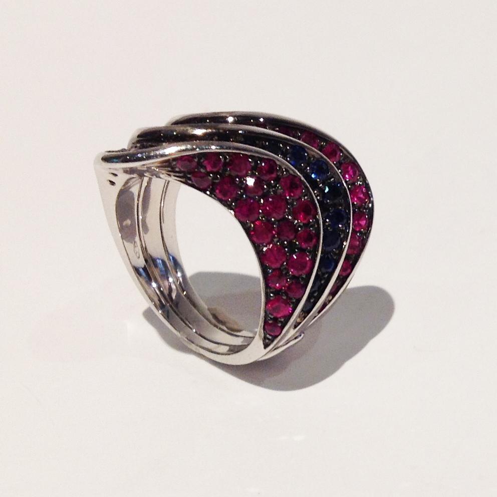Paolo Piovan Rubies Blue Sapphires White Gold Ring For Sale 2