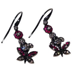 Paolo Piovan Rubies Diamonds Butterfly 18 Karat White Gold Earrings