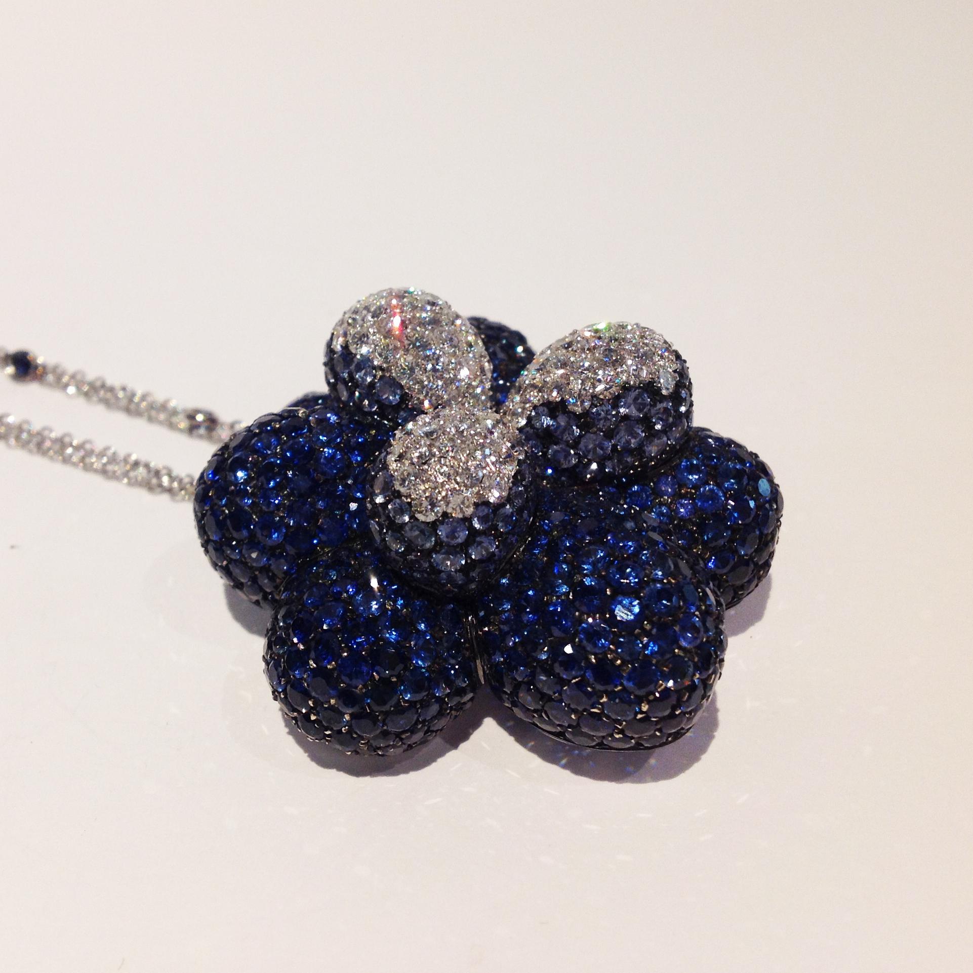 Paolo Piovan Sapphires Diamonds 18 Karat White Gold Necklace In New Condition For Sale In Padova, Padova