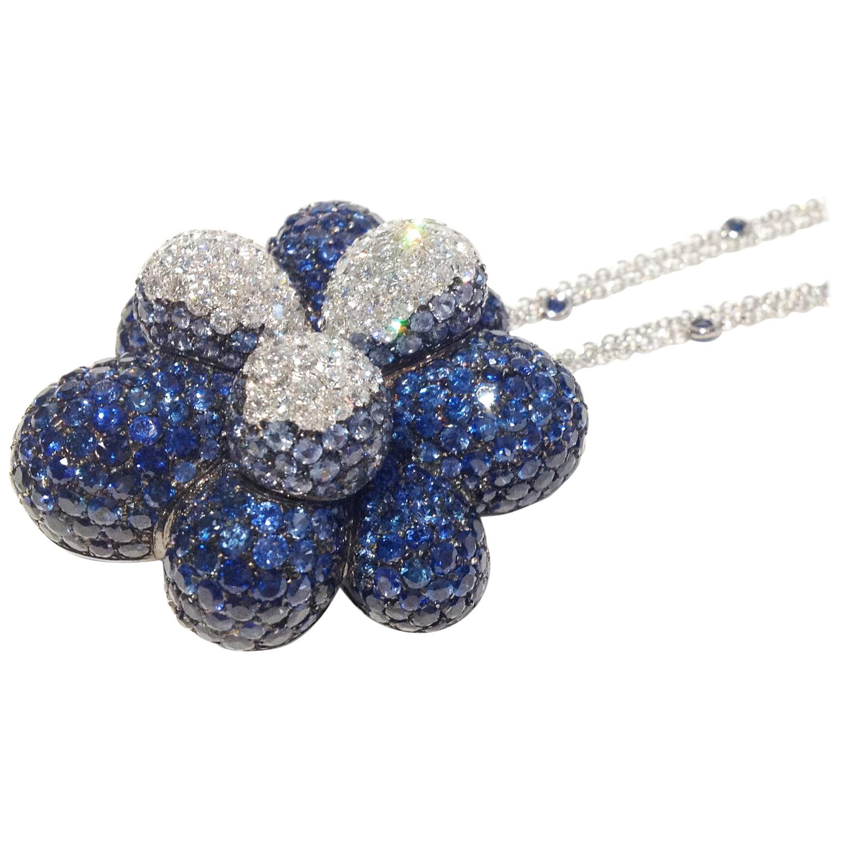 Paolo Piovan Sapphires Diamonds 18 Karat White Gold Necklace For Sale