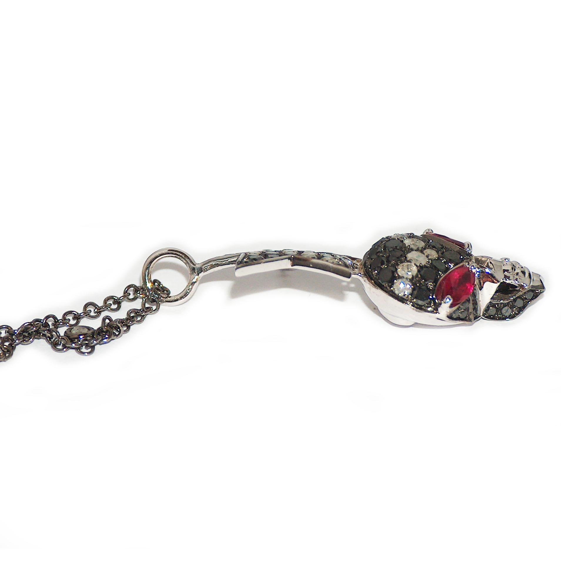 Women's Paolo Piovan Star-Skull Rubies and Diamonds Pendant in white gold For Sale