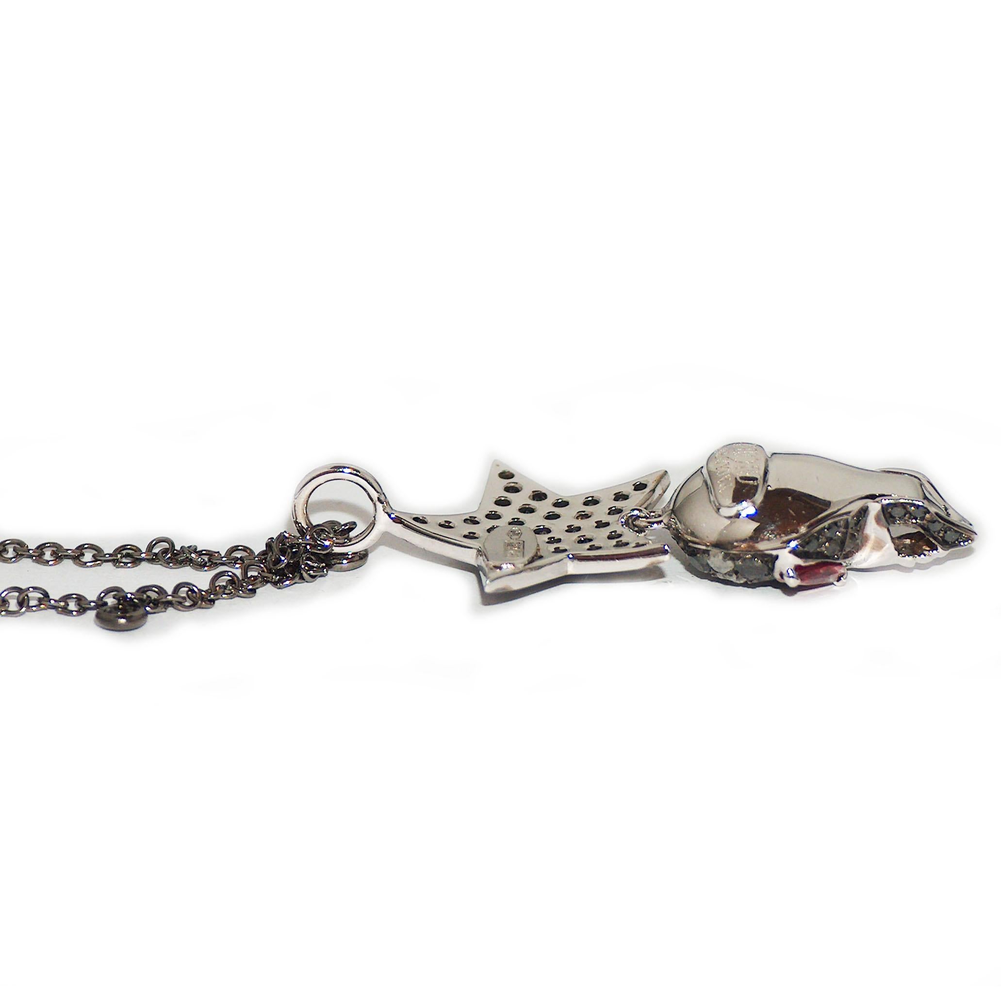 Paolo Piovan Star-Skull Rubies and Diamonds Pendant in white gold For Sale 1