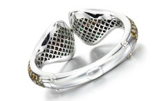 Paolo Piovan Tsavorite, Ruby and Diamond "Cobra" Bangle in 18 Karat White Gold