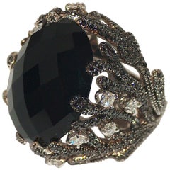 Paolo Piovan White and Black Diamonds, Onyx Ring in white gold black rhodium