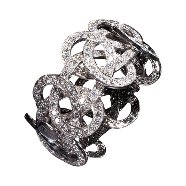 Paolo Piovan White Diamonds 18 Karat Gold Bangle Cuff Bracelet For Sale