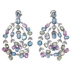 Paolo Piovan White Diamonds and Sapphires 18 Karat Gold Drop Dangle Earrings