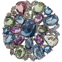 Paolo Piovan White Diamonds and Sapphires 18 Karat Gold Ring