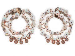 Paolo Piovan White Diamonds, Opals and Pearls 18 Karat Gold Hoop Earrings