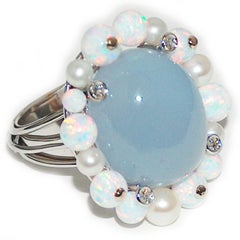 Paolo Piovan White Diamonds, Opals, Pearls, Chalcedony 18 Karat Gold Ring