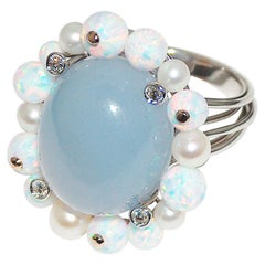 Paolo Piovan White Diamonds, Opals, Pearls, Chalcedony 18 Karat Gold Ring