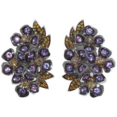 Paolo Piovan Yellow Diamonds, Pink Sapphires, 18 Karat White Gold Earrings