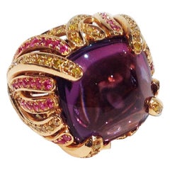 Paolo Piovan Yellow Diamonds Pink Sapphires Amethyst Pink Gold Cocktail Ring