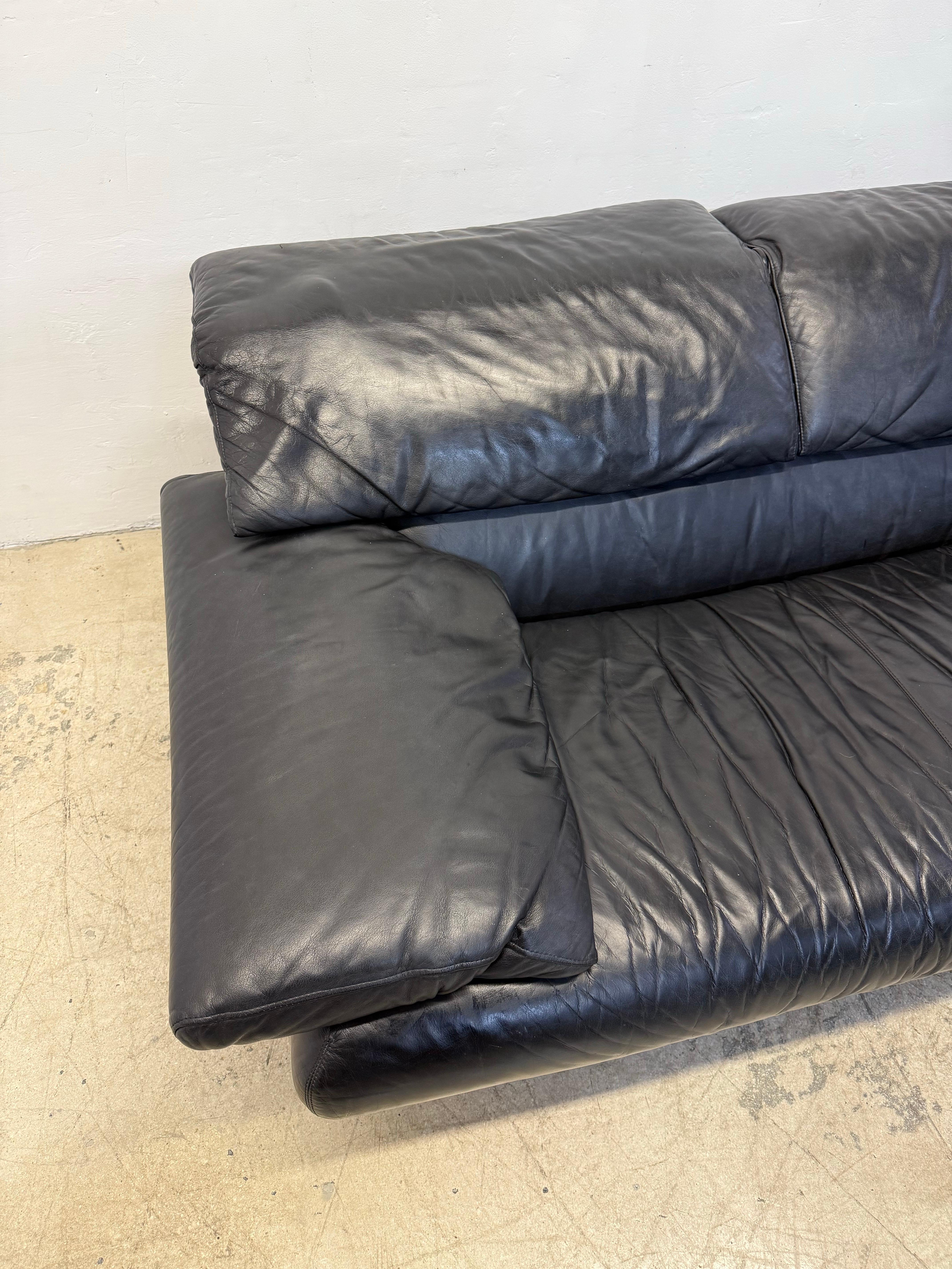 20th Century Paolo Piva “Alanda” Adjustable Black Leather Loveseat Sofa for B&b Italia, 1980s