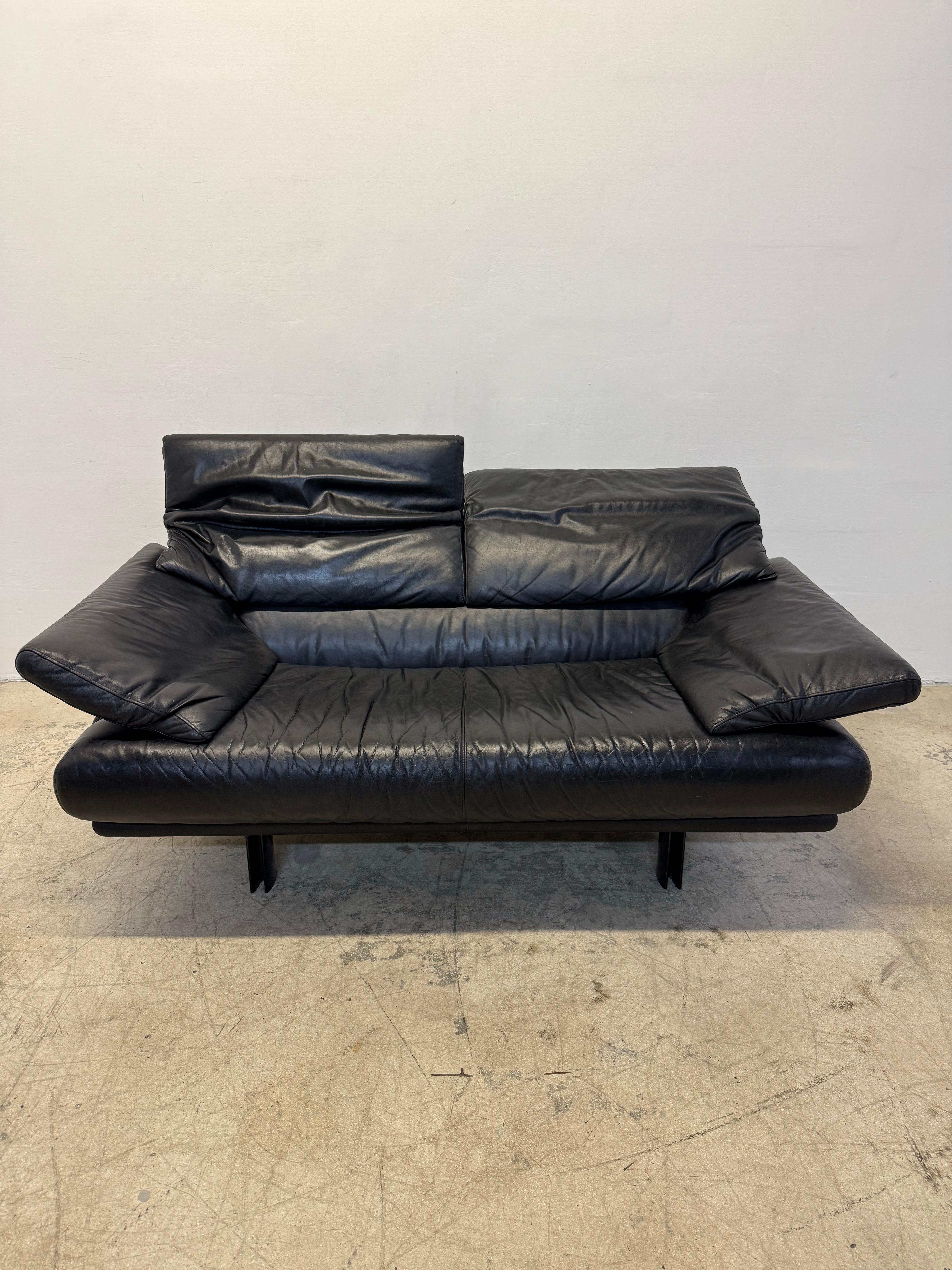 Paolo Piva “Alanda” Adjustable Black Leather Loveseat Sofa for B&b Italia, 1980s 1