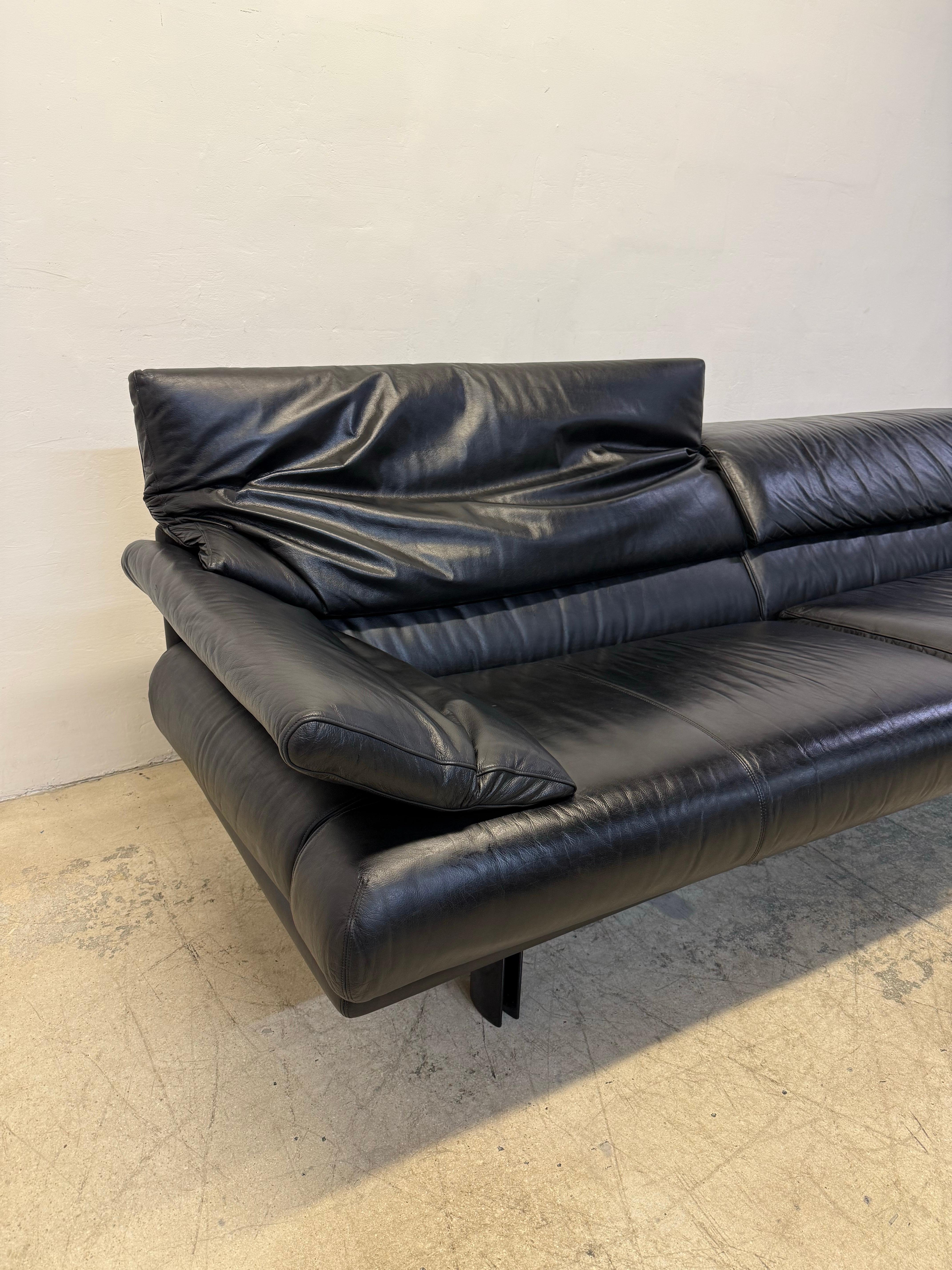 Steel Paolo Piva “Alanda” Adjustable Black Leather Sofa for B&b Italia, 1980s
