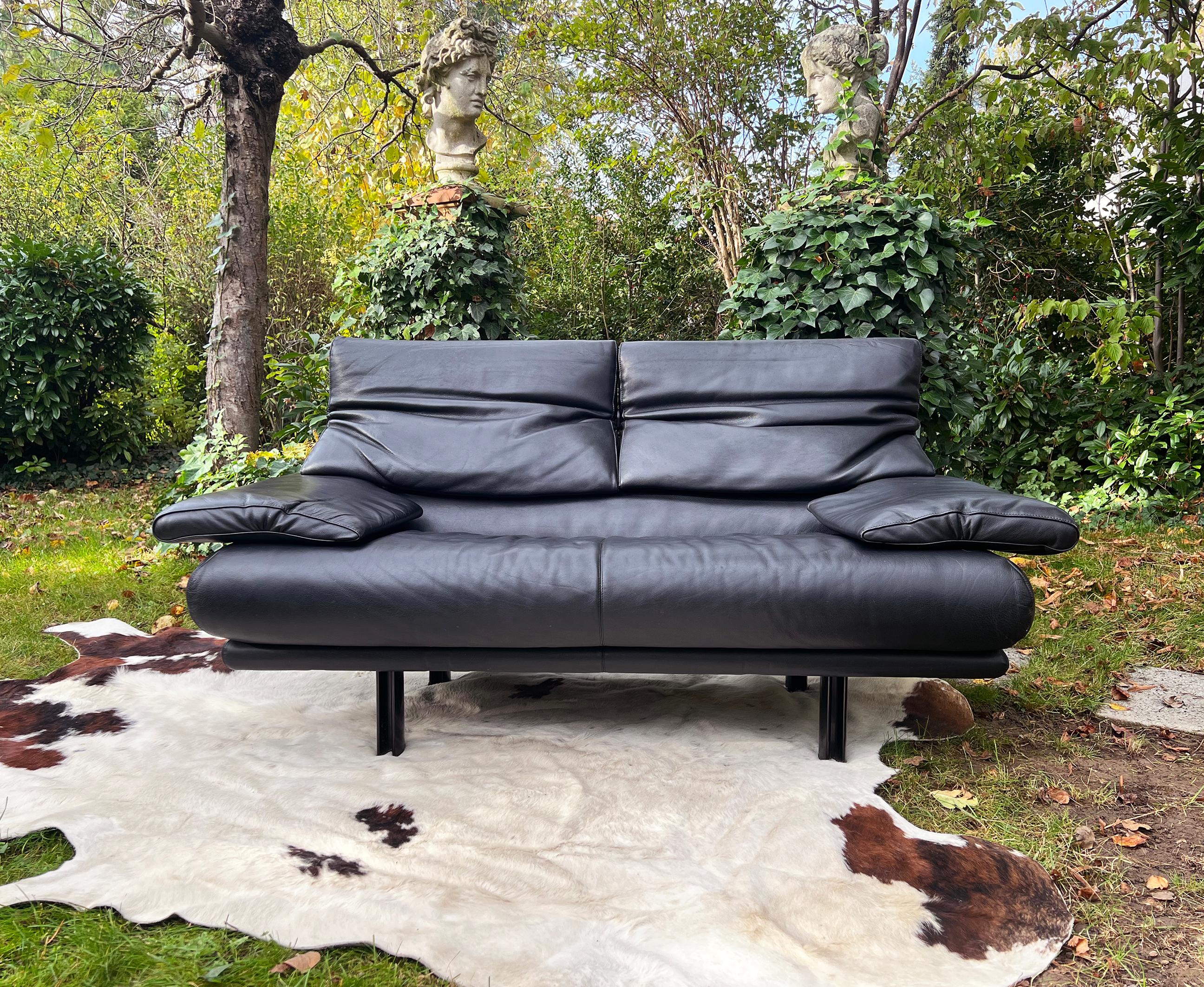 Umwandelbares Sofa aus schwarzem Leder von Paolo Piva Alanda, B&B Italia, 1980er Jahre (Postmoderne) im Angebot