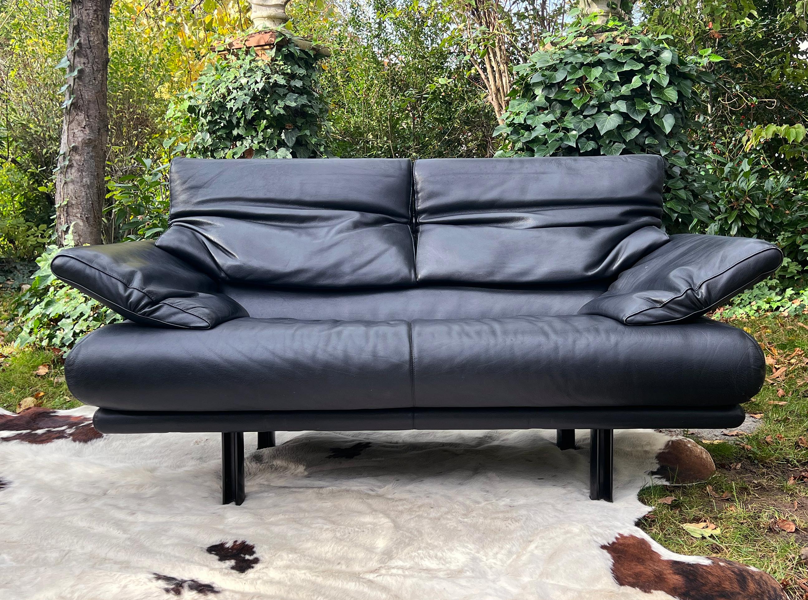 Umwandelbares Sofa aus schwarzem Leder von Paolo Piva Alanda, B&B Italia, 1980er Jahre im Zustand „Hervorragend“ im Angebot in Basel, BS
