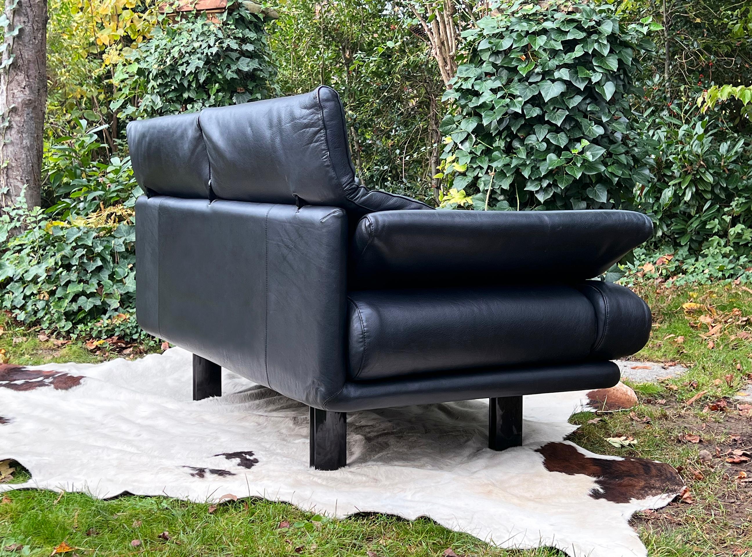 Italian Paolo Piva Alanda Black Leather Convertible Sofa, B&B Italia, 1980s For Sale