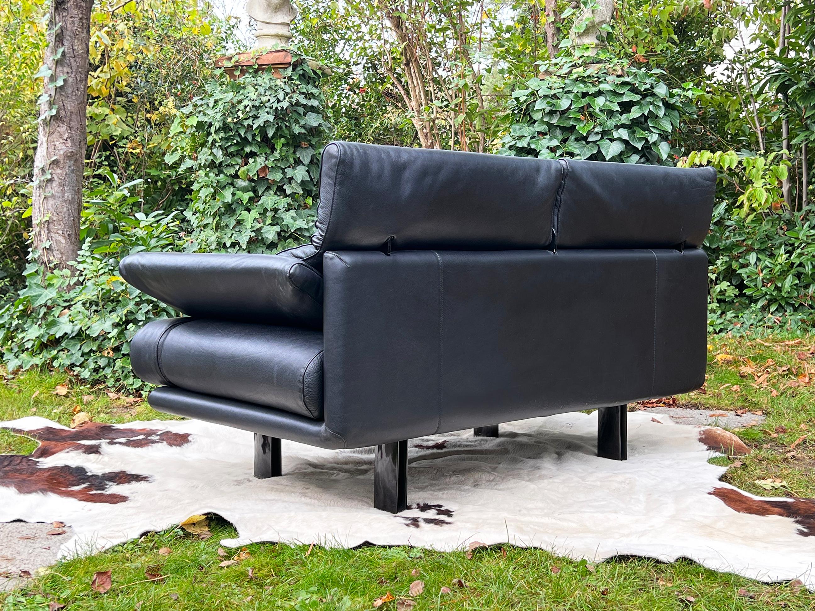 Late 20th Century Paolo Piva Alanda Black Leather Convertible Sofa, B&B Italia, 1980s For Sale