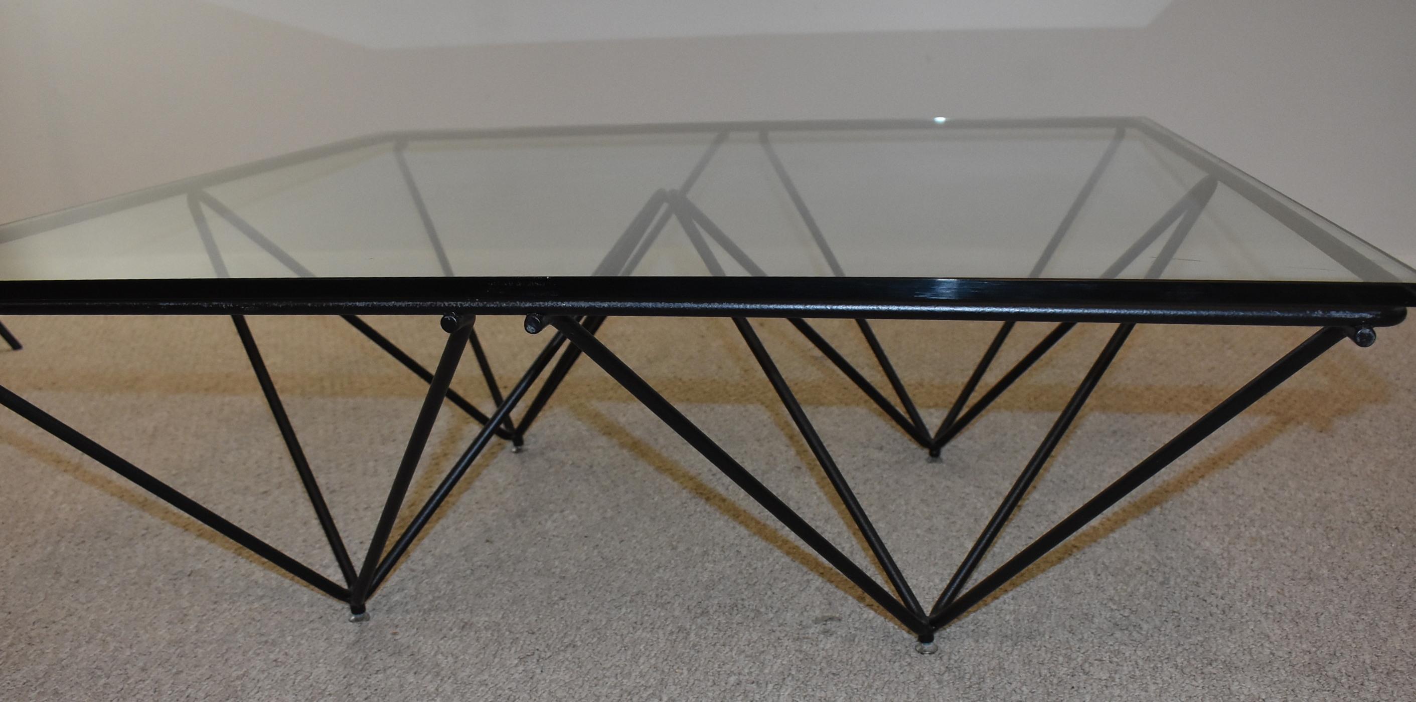 Unknown Paolo Piva Alanda Clear Glass Top & Geometric Iron Coffee Table For Sale