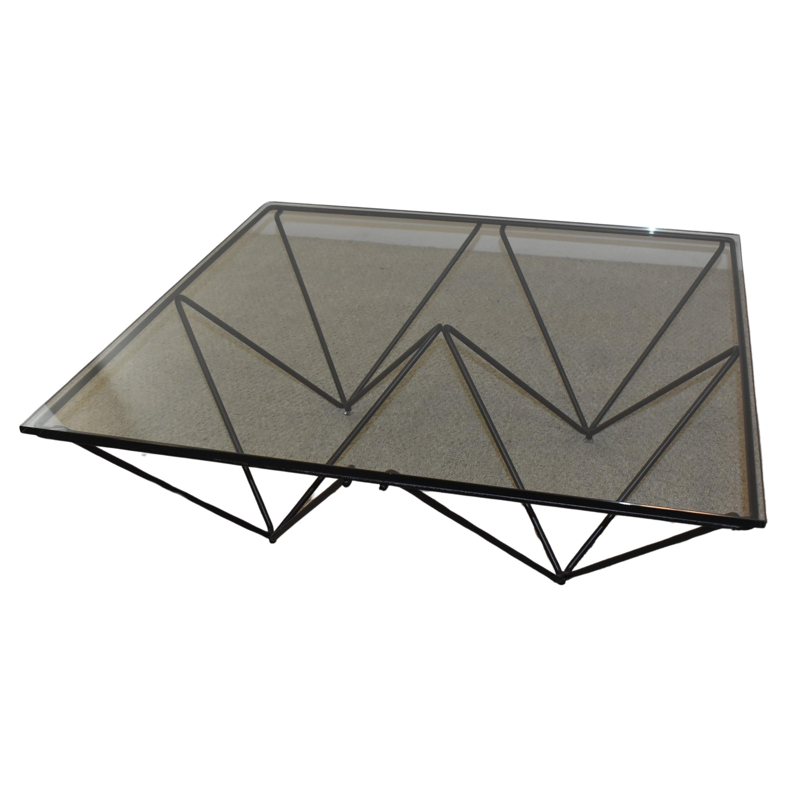 Table basse Paolo Piva Alanda avec plateau en verre transparent et fer géométrique en vente