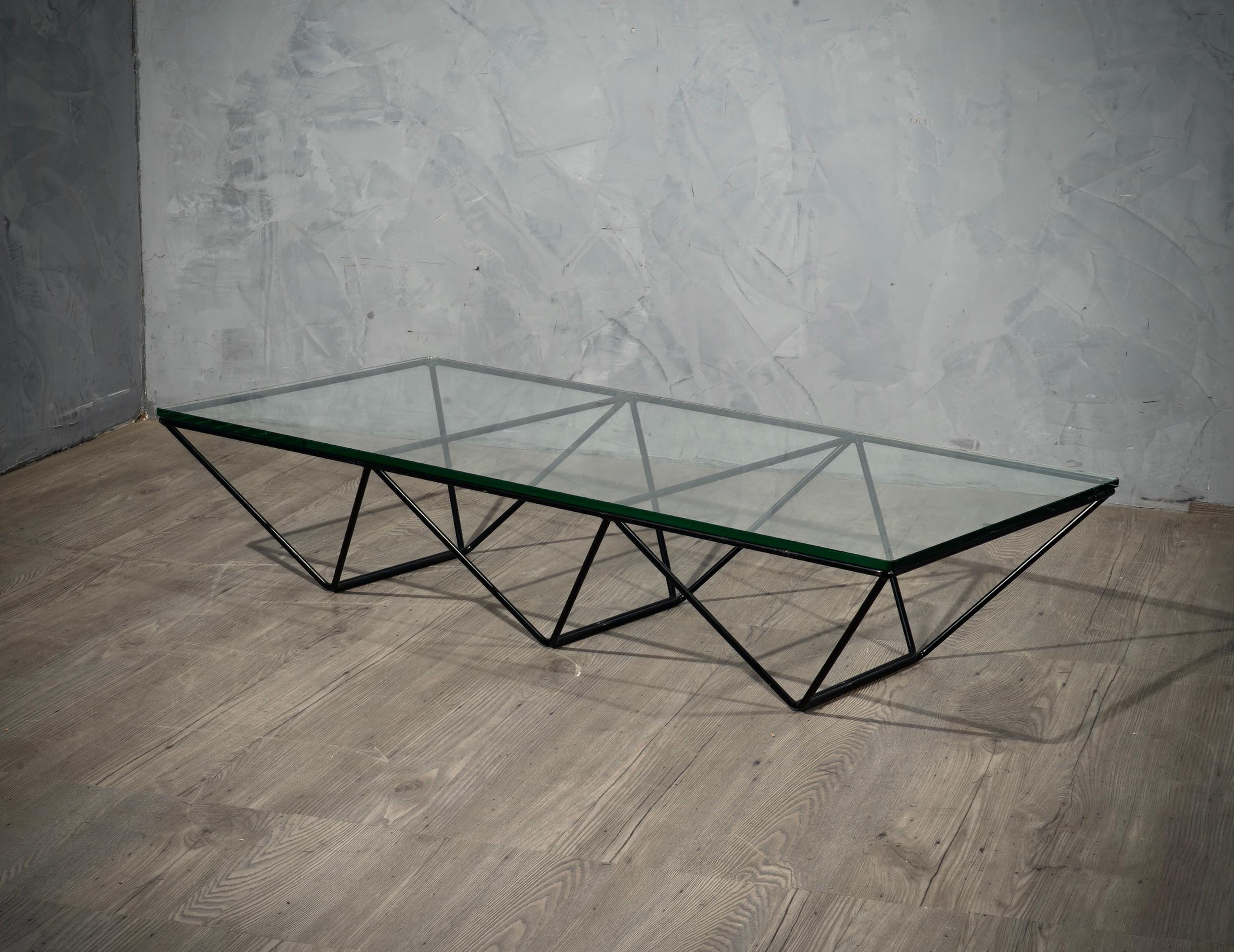 Rechteckiger Couchtisch „Alanda“ aus Glas und Eisen von Paolo Piva aus der Mitte des Jahrhunderts, 1979 (Moderne der Mitte des Jahrhunderts) im Angebot