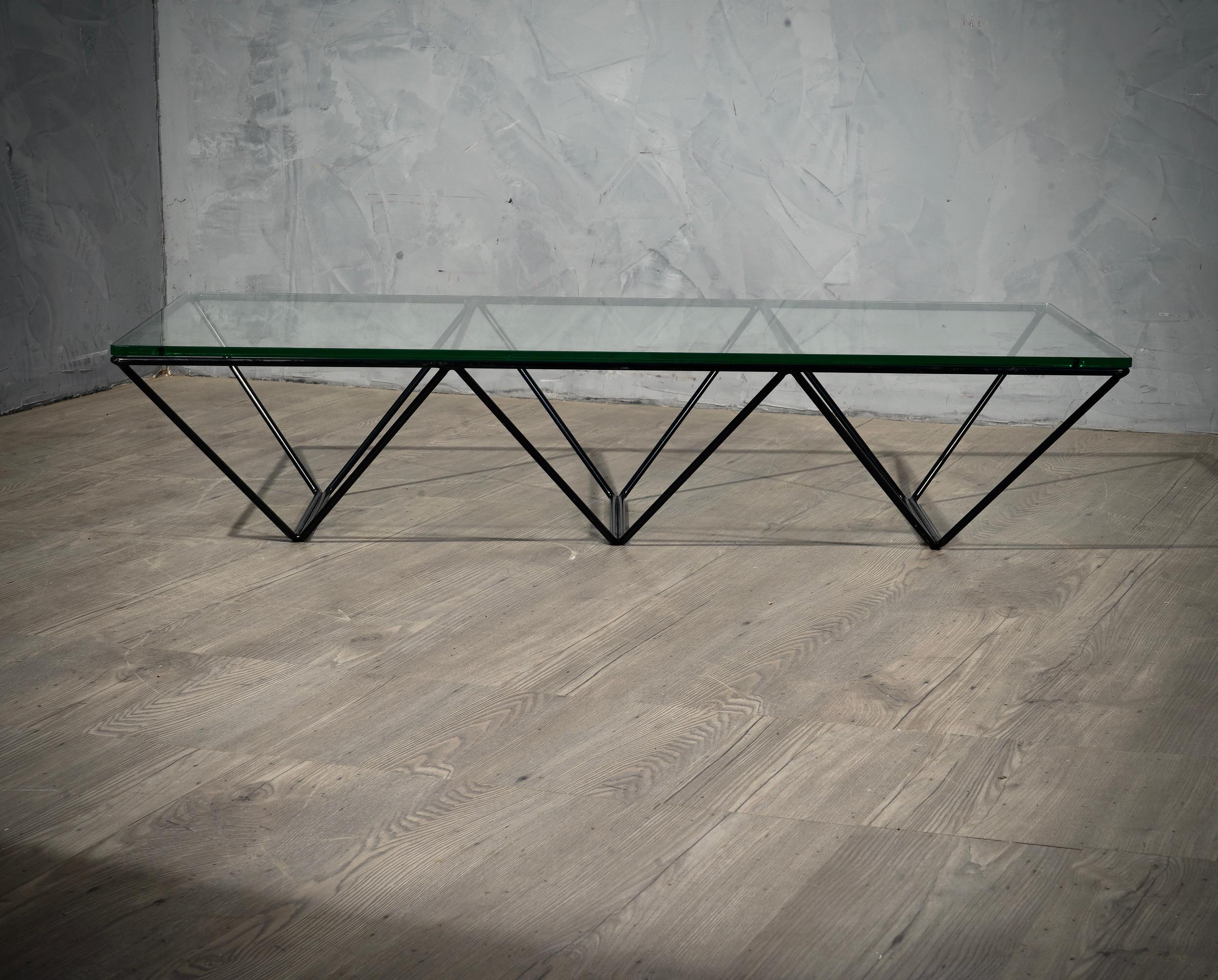 Rechteckiger Couchtisch „Alanda“ aus Glas und Eisen von Paolo Piva aus der Mitte des Jahrhunderts, 1979 (Italienisch) im Angebot