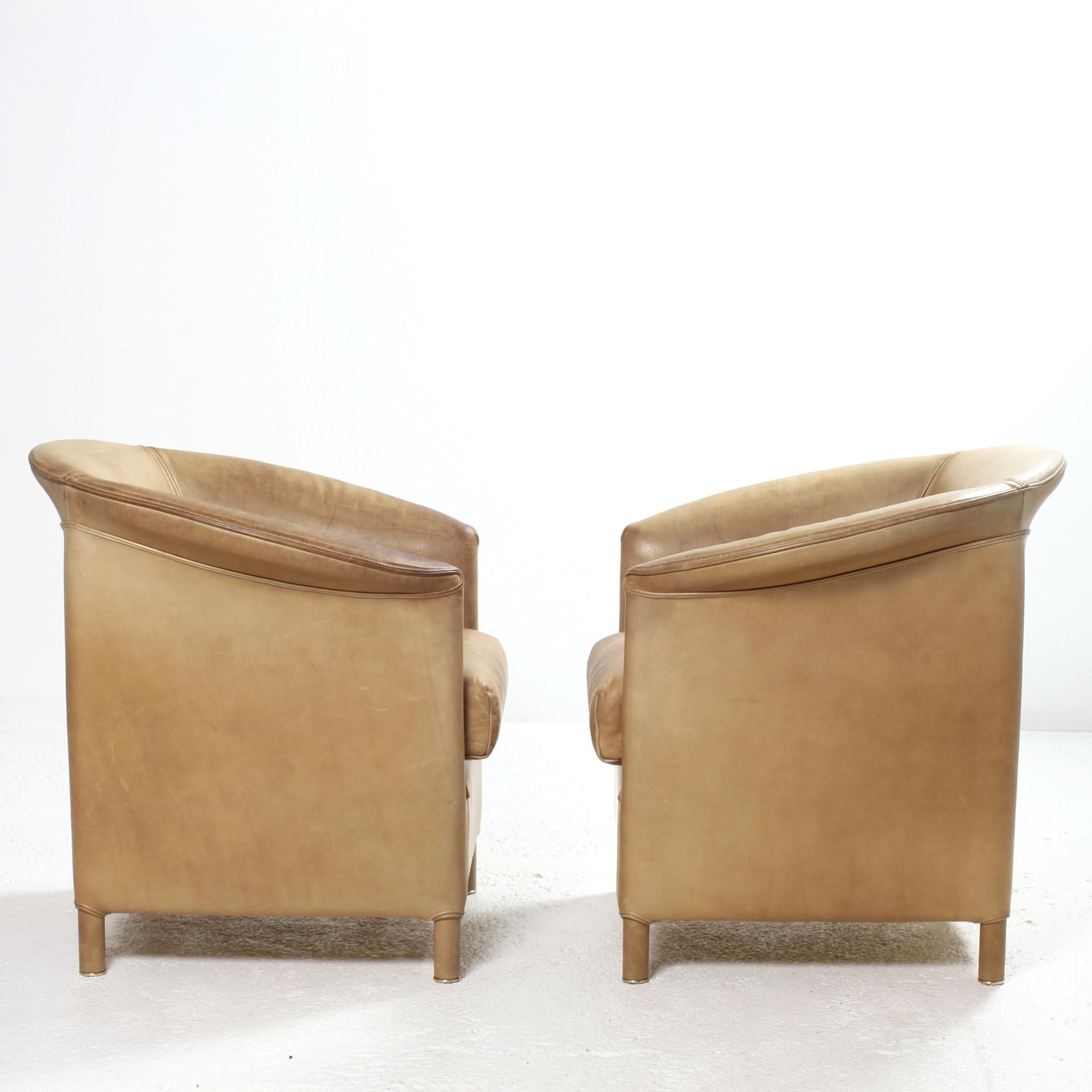 Austrian Paolo Piva Pair of Leather Cocktail Armchair Model Aura for Wittmann 1980s For Sale