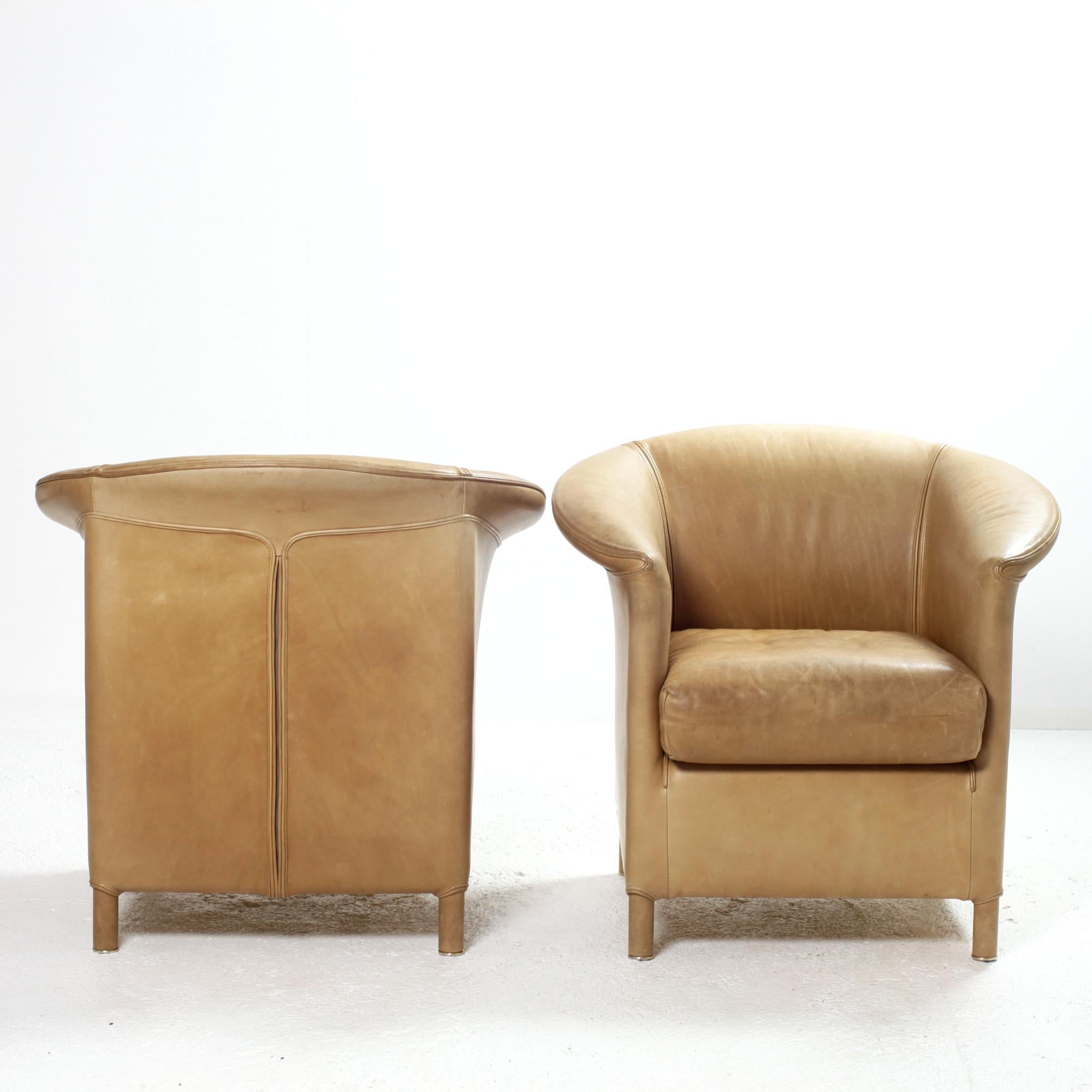 Paolo Piva Pair of Leather Cocktail Armchair Model Aura for Wittmann 1980s In Good Condition For Sale In Saint  Ouen, FR