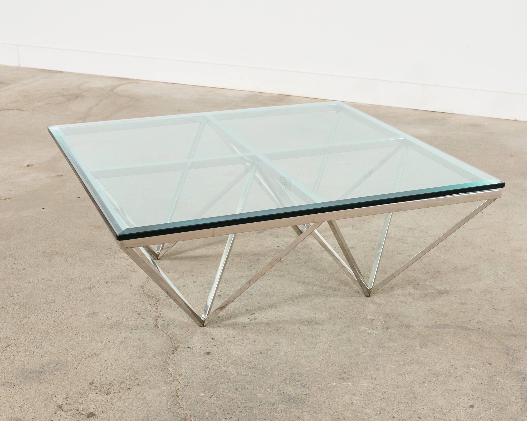 Beveled Paolo Piva Style Alanda Square Pyramidal Cocktail Table For Sale
