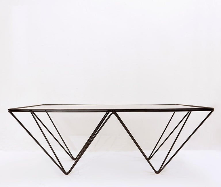 Paolo Piva Style Glass and Steel Coffee Table, 1970s In Good Condition For Sale In Brussels, BE