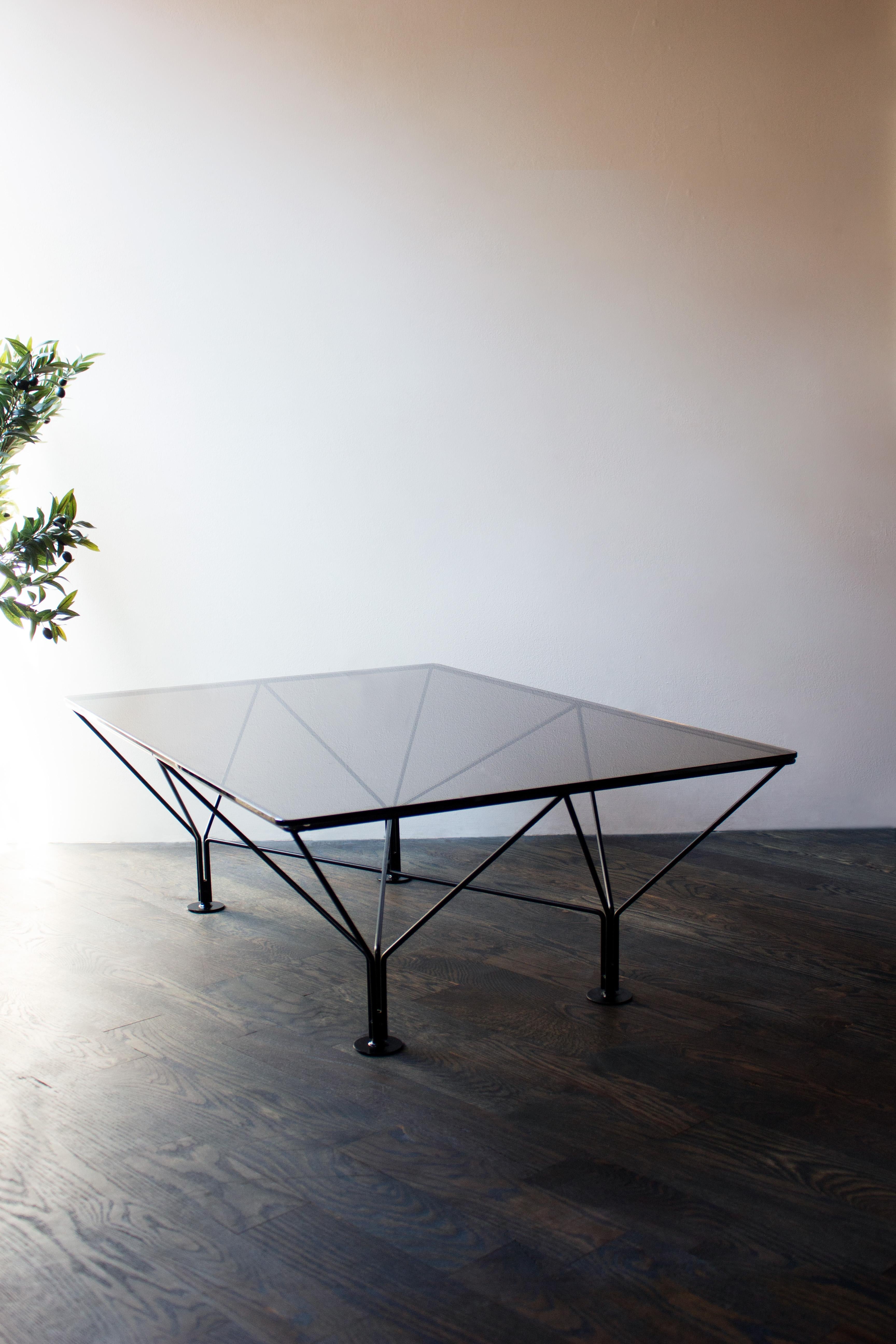 Mid-Century Modern Paolo Piva Style Metal and Smoked Glass Coffee Table