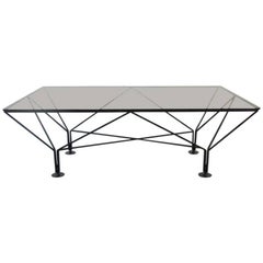 Paolo Piva Style Metal and Smoked Glass Coffee Table