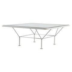 Table basse « Paolo Piva Style » en métal émaillé blanc et verre, par Niels Bendtsen