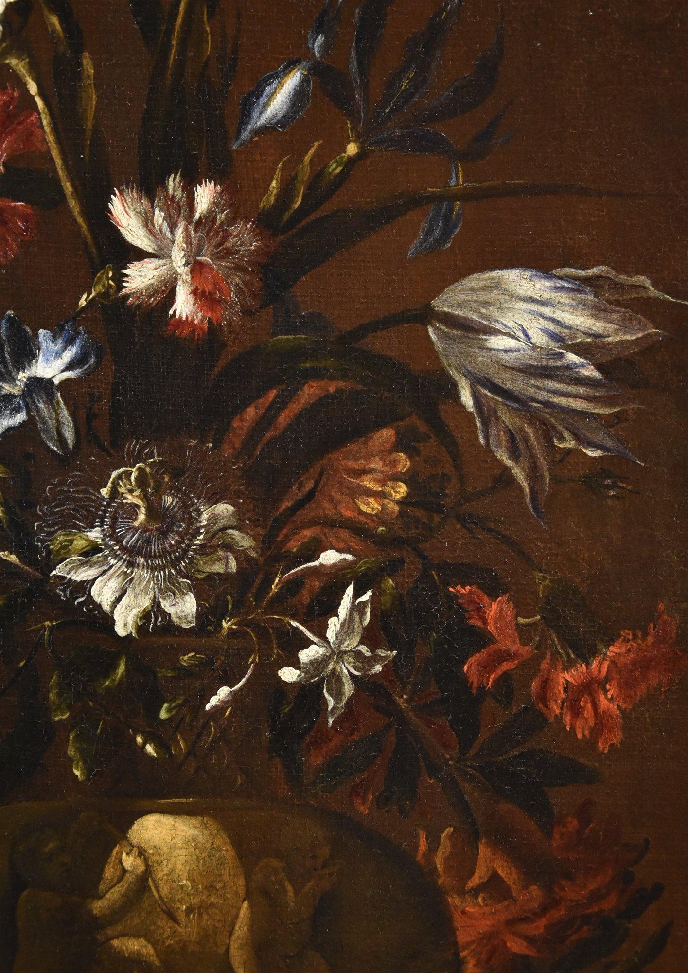 Stillleben Blumen Porpora Gemälde 17. Jahrhundert Öl auf Leinwand Alter Meister Italien 5