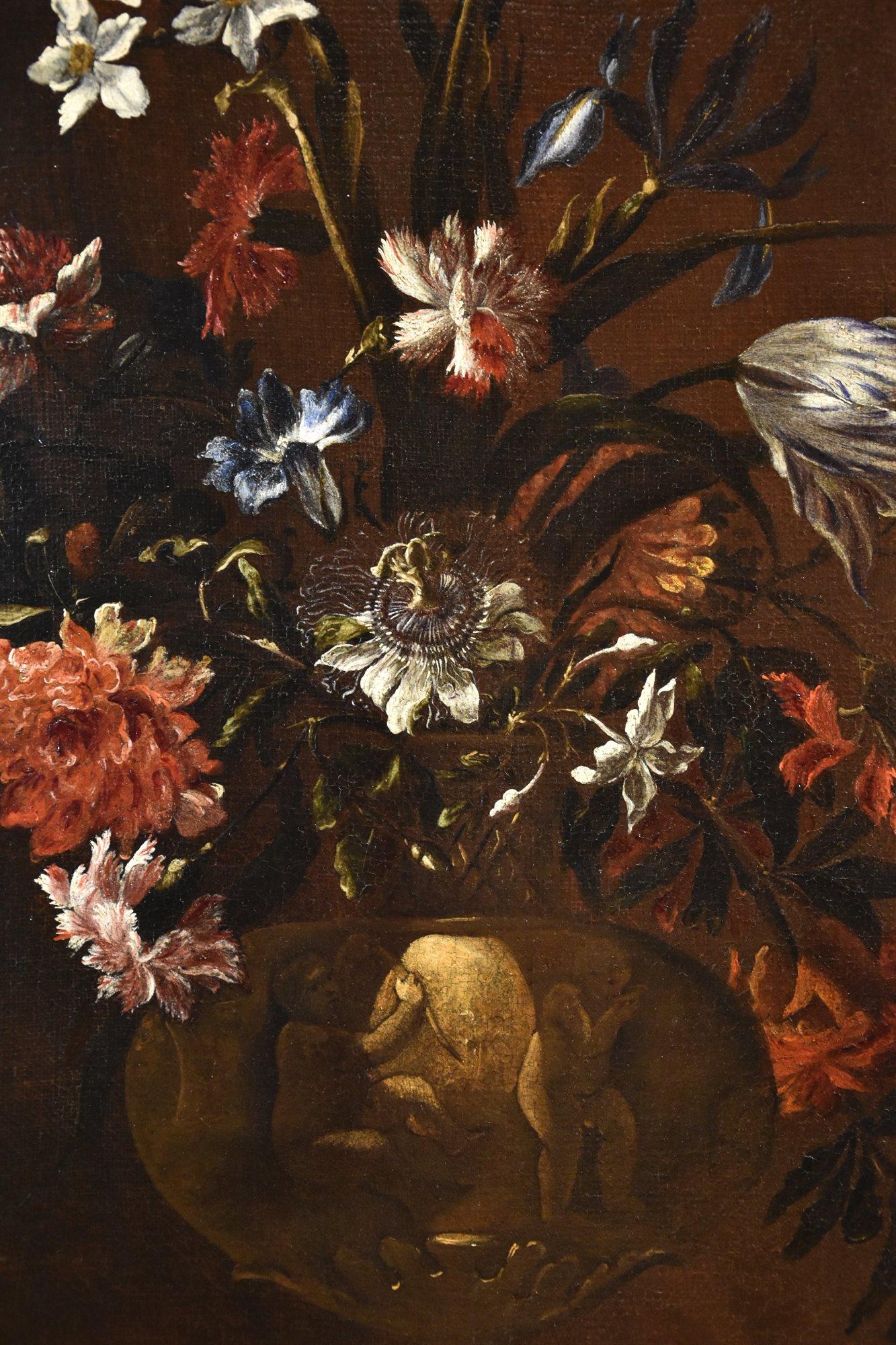 Stillleben Blumen Porpora Gemälde 17. Jahrhundert Öl auf Leinwand Alter Meister Italien 2