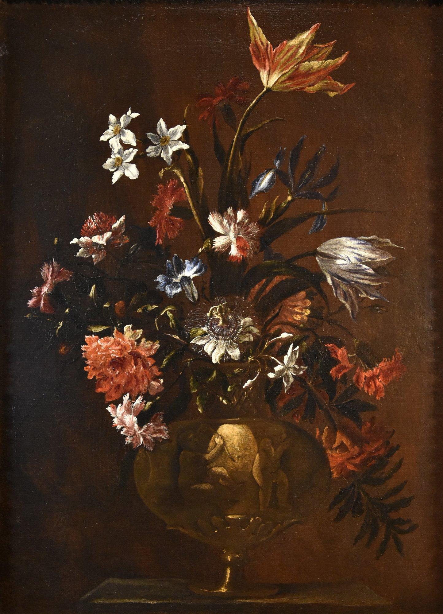 Still Life Flowers Porpora Paint 17th Century Oil on canvas Old master Italy