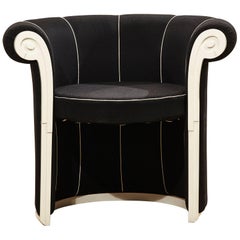 Vintage Paolo Portoghesi Black Fabric and White Wood Italian "Liuto" Armchair, 1970s